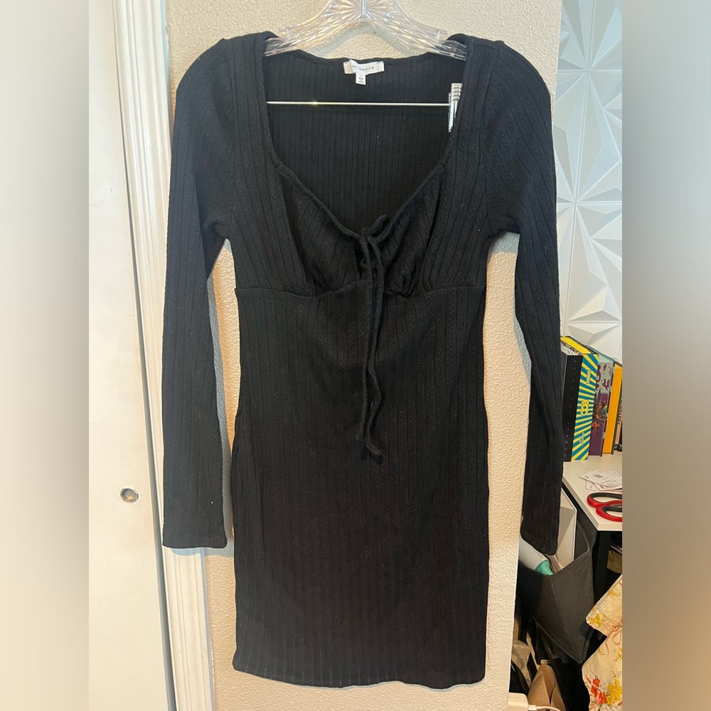 Bear Dance Black Ribbed Ruched Dress
